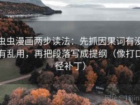 虫虫漫画两步读法：先抓因果词有没有乱用，再把段落写成提纲（像打口径补丁）